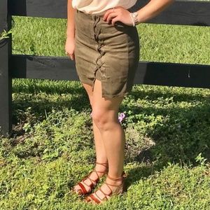 Brand New Olive Polyester Skirt w Side Lace Detail